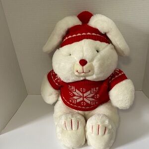 Vintage 1987 Mervyns Winter Christmas White Bunny Rabbit Plush with Tag